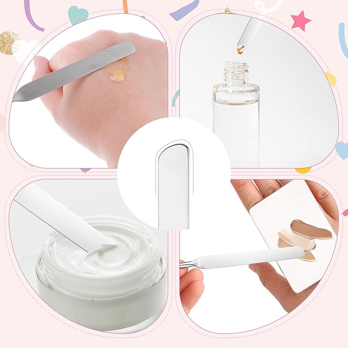 3 pcs Makeup Spatula Foundation Spatula, Stainless Steel Facial Beauty Spatula, Tiny Makeup Palette Mixer Face Cream Applicator Cosmetic Mixing Tool for Even Application Foundation Double Edged
