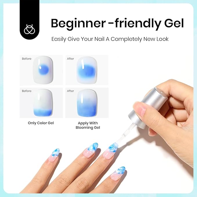 Beetles Blooming Gel Nail Polish HEMA Free, Blossom Gel Polish 1 Pcs 20ml with Nail Brush for Spreading Effect Marble Natural Stone Watercolor Floral Soak off U v DIY Fall Nails Gifts for Women