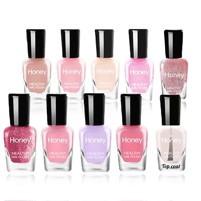 Non Toxic Nail Polish Set, Easy Peel Off and Fast Dry Nail Polish Set for Pack, Eco Friendly and Organic Water Based Nail Polish for Women, Girls, Teens(10 Bottles)