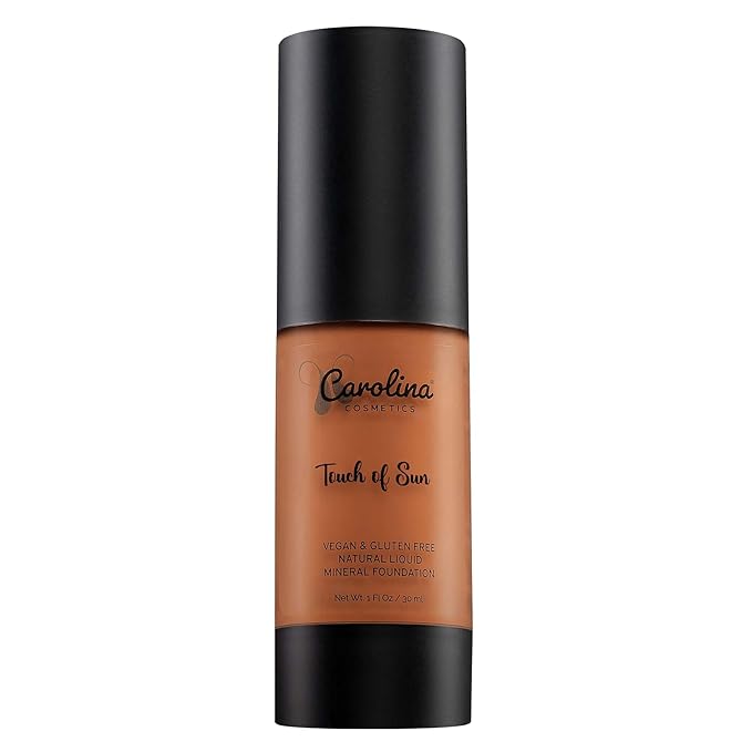 Carolina Cosmetics - Plant-Based Foundation in Touch of Sun Shade - Hydrating, Pore-Minimizing & Buildable Coverage - Vegan, Non-GMO, Gluten-Free, Paraben-Free - Sun Protection - 1Fl Oz