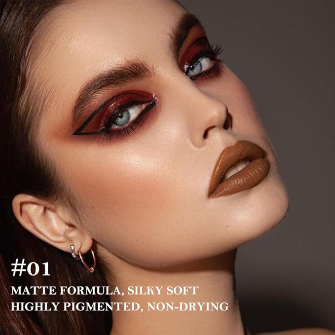 Warm Brown Gradient Matte Lipstick Crayon Lip Liner pencil, Flawless Contour Gradual Ombre Effect lip Liner Thick Pencil, for Women Long Lasting Waterproof Smudge Proof Lipstick Pencil 01#