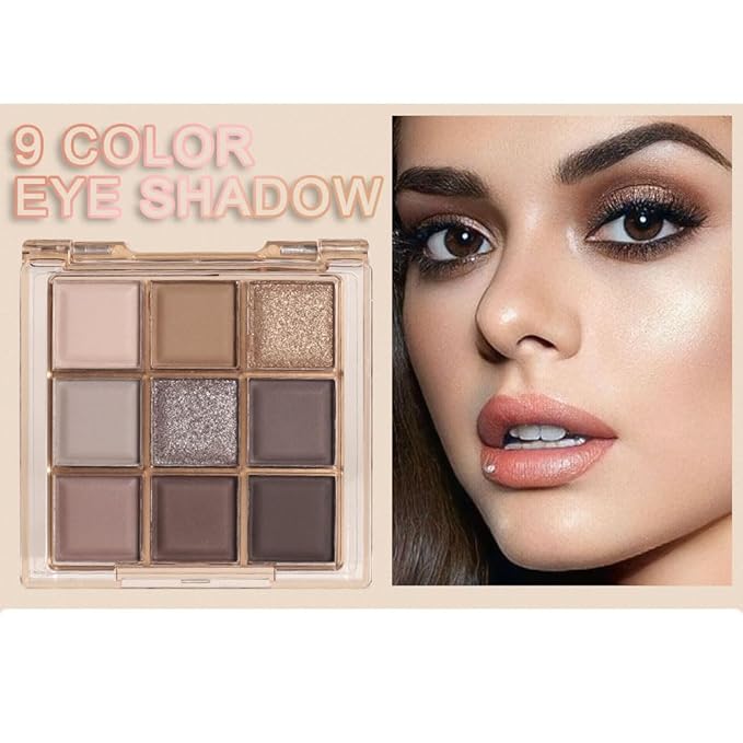 9 Colors Nude Eyeshadow Palette Makeup,Taupe Bronze Brown Matte Cream Eye Shadow,Natural Neutral Eyeshadow Palette Nude,Naturing-Looking Long Lasting Waterproof