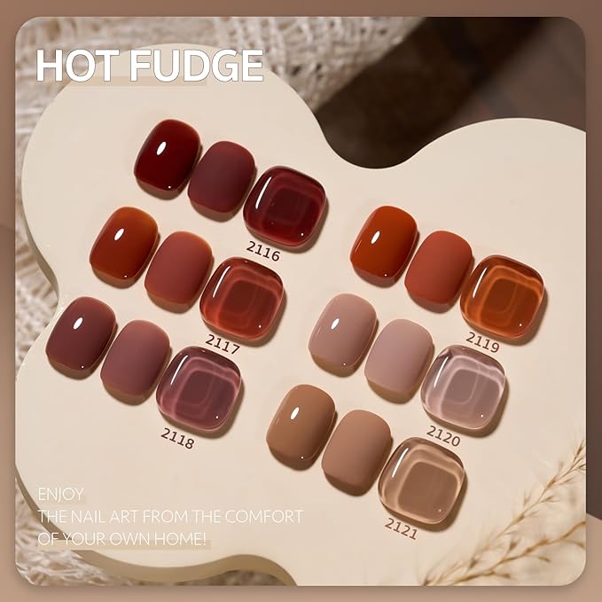 GAOY Hot Fudge Jelly Gel Nail Polish of 6 Transparent Nude Brown Orange Pumpkin Colors Sheer Gel Polish Kit for Salon Manicure and Nail Art DIY at Home