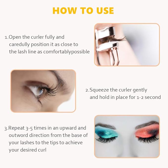 Stainless Steel Eyelash Curler with Built-in Comb Pinch Pain-Free Suitable for Any Eye Shapes and Sizes, with 5 Silicone Refill Pads (Light Pink)