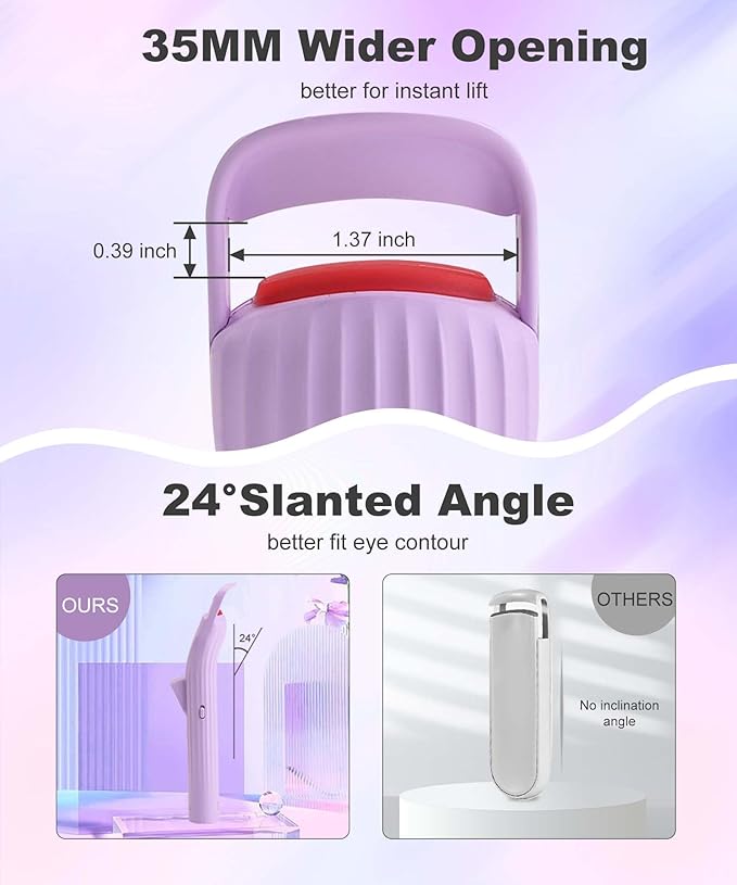 Heated Eyelash Curlers, Electric Lash Curler with Innovative Heating Silicone Pad for Lifted Lashes 24 Hours,Quick Rechargeable 600mAh Battery EC2001 (Violet)