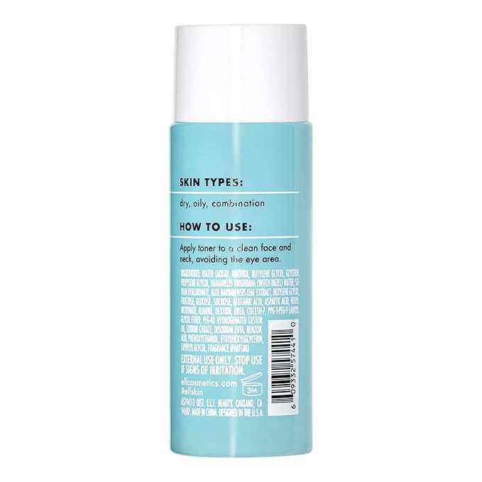 e.l.f. Skin Holy Hydration! Keep Your Balance Toner Mini, Gentle, Refreshing, Removes Makeup & Impurities, Hydrates, Cleanses, Soothes, Infused with Hyaluronic Acid, Witch Hazel and Aloe