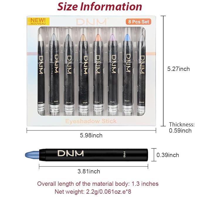 Kaely 8Pcs Cream Eyeshadow Stick Set, Pearl White Black Gray Khaki Royal Blue Vioiet Purple Silver, Shimmer Eyeliner Pencil Eye Shadow Sticks Palette Makeup for Older Women, sombras para ojos 01