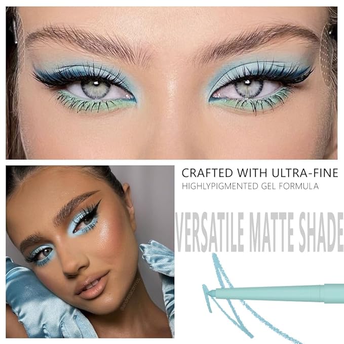 evpct Teal Eyeliner Pencils for Eyes, Light Green Matte Colored Eye Liner Pencil Makeup Waterproof Smudge Proof, Colored Gel Waterline Eyeliner Liquid, Face Eye Paint Stick Lipstick Halloween Makeup 6