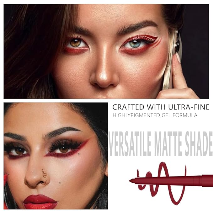 evpct Peach Red Eyeliner Pencils for Eyes, Peach Red Colored Eye Liner Pencil Makeup Waterproof Smudge Proof, Colored Gel Waterline Eyeliner Liquid, Face Eye Paint Stick Lipstick Halloween Makeup 03