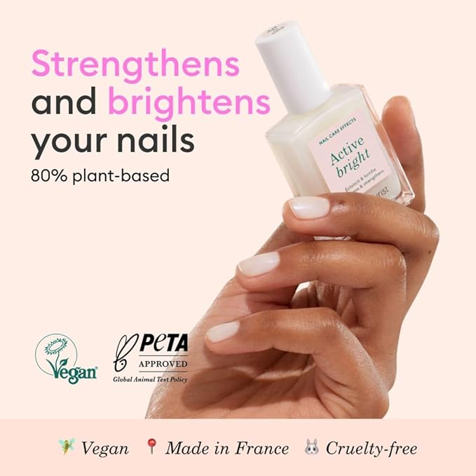 Manucurist Active Bright All in One Nail Perfector: Brightening Treatment Polish & Care - No Lamp - Vegan & Made in France - White Nail Polish - Nail Whitener & Brightener - Nail Strengthener