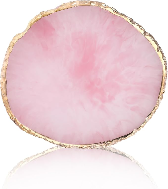 Ouligay Resin Nail Art Palette Makeup Mixing Palette Gold Edge Nail Art Tool Gel Design Nail Art Makeup Mixing Tray DIY (Pink)