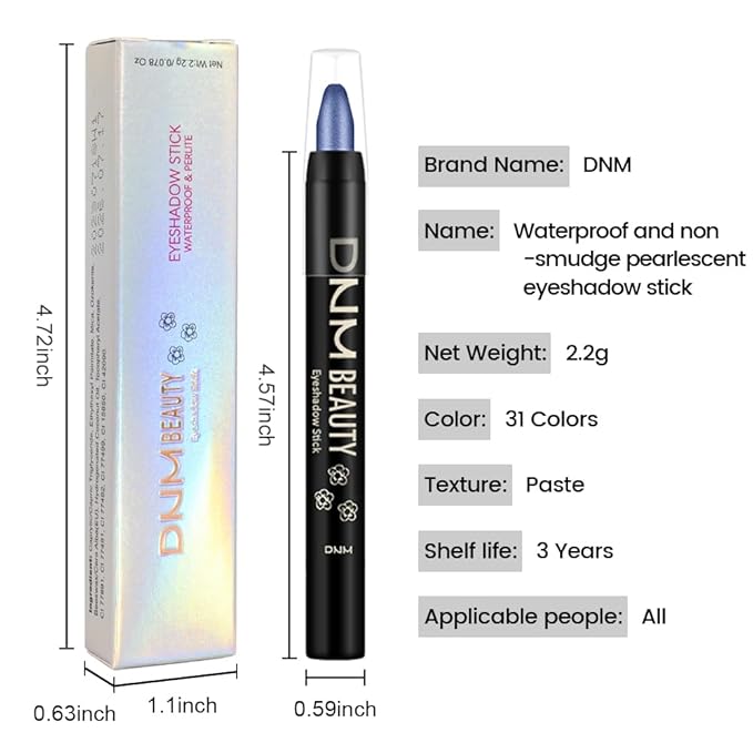 evpct Blue Shimmer Cream Eye Shadow Sticks Brightener Pencils for Women, Shimmery Blue Silky Eyeshadow Applicator Stick Pen Waterproof, Blendable Crease-Proof Stick Eyeshadow Shimmer Eye Makeup 64
