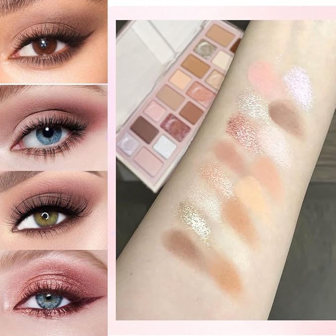 Versatile 16 Color Naked Pink Eye Shadow Palette, Blendable, Long-Lasting, Highly Pigmented, Waterproof eyeshadow palatte makeup