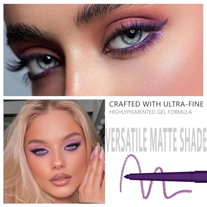Purple Eyeliner Pencils for Eyes, Violet Dark Purple Colored Eye Liner Pencil Makeup Waterproof Smudge Proof, Colored Gel Waterline Eyeliner Liquid Face Eye Paint Stick Lipstick Halloween Makeup 09