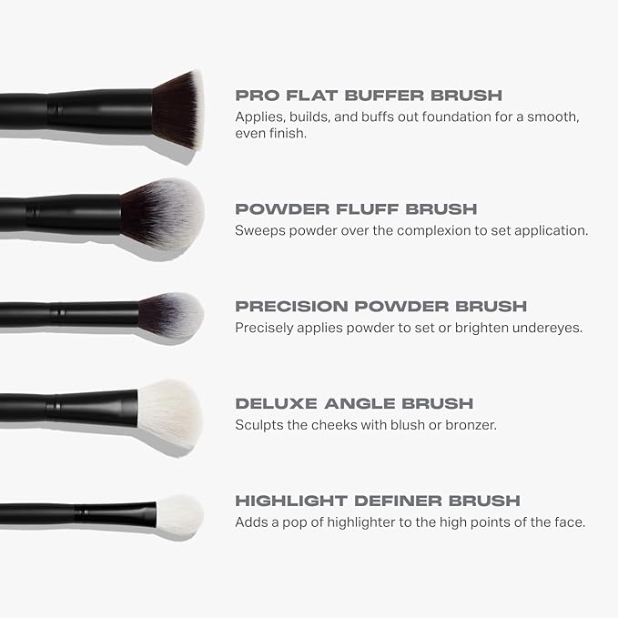 Morphe Face The Beat Makeup Brushes - 5 Piece Makeup Brush Set with Foundation, Blush, Contour & Blending Brushes - Made with Synthetic Bristles & Includes Makeup Brush Case (5 Count)