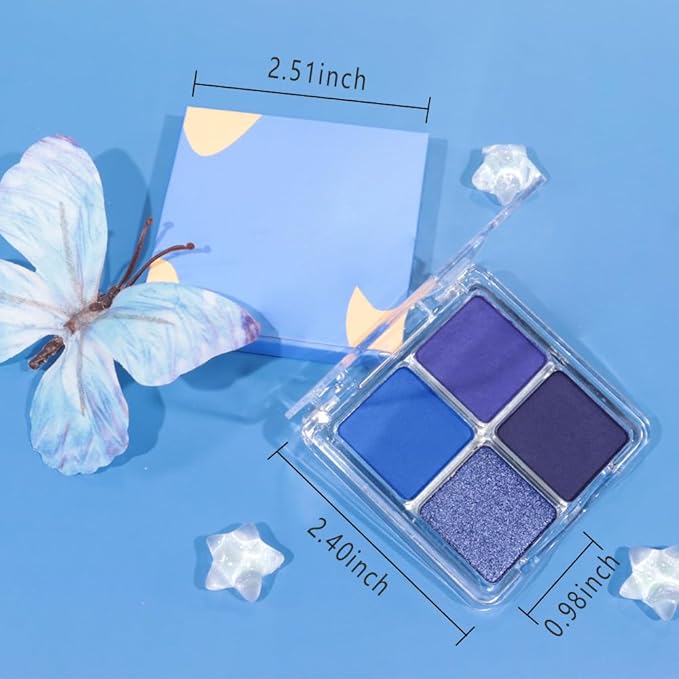 Navy Blue 4Colors Eyeshadow Makeup Palette,Royal Blue Natural Neutral Powde Eye Shadow Palettes for Older Women,Long Lasting Naturing-Looking,Lightweight,Waterproof,Eye Makeup Kit Travel Size,Vegan