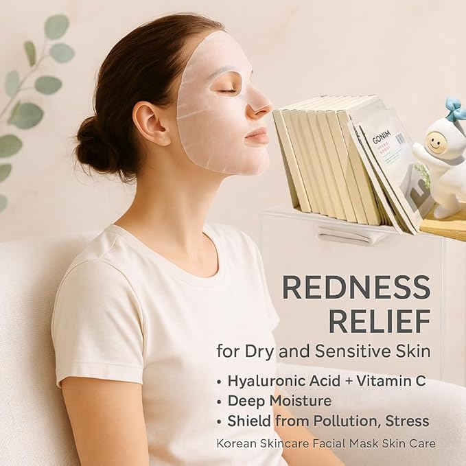 GONIM Face Mask Korean Skin Care with Hyaluronic Acid & Collagen Activation- Face Masks Skincare Hydration, Anti Aging & Moisturizing Sheet Mask, Travel Essentials, Korean Face Mask 30ml x20 Sheets