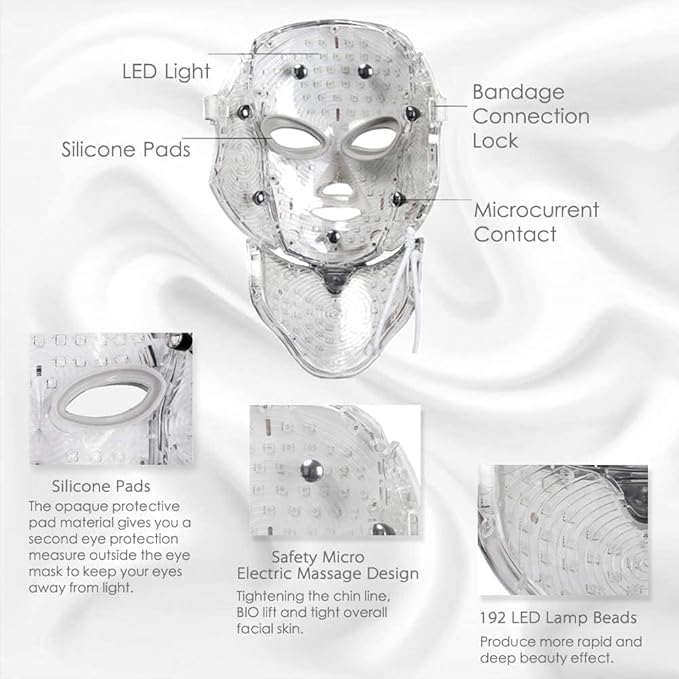 LED Face Mask – 7 Color Light Mask for Face and Neck, Red & Blue Light, Korean-Inspired Design, FSA/HSA Eligible, A-051