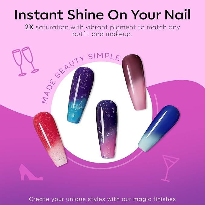 modelones Color Changing Nail Polish Set, 6 Colors Winter Pink Blue Purple Orange Neon Mood Temperature Change Ombre Quick Dry Mini Manicure Kit DIY Nail Art Salon Gifts For Women Girls