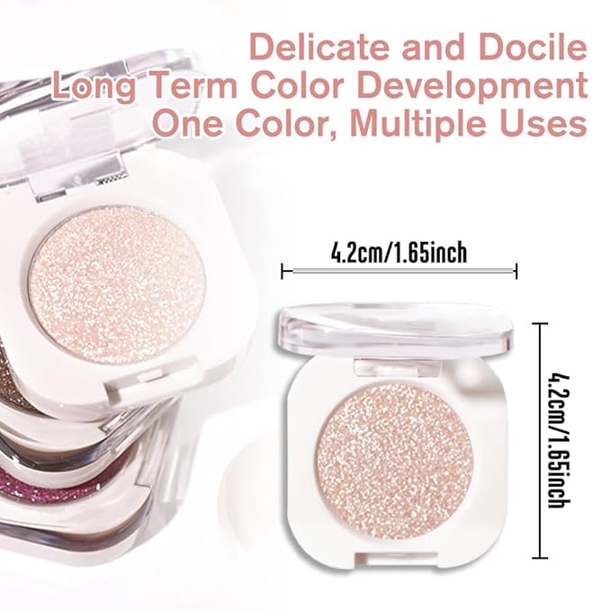 Pear White Glitter Single Eyeshadow, Lightweight Blendable Mini Eye Shadow for Older Women, Monochrome Eyeshadow Palette Makeup Pigmented Waterproof, Vegan & Cruelty-Free, 11
