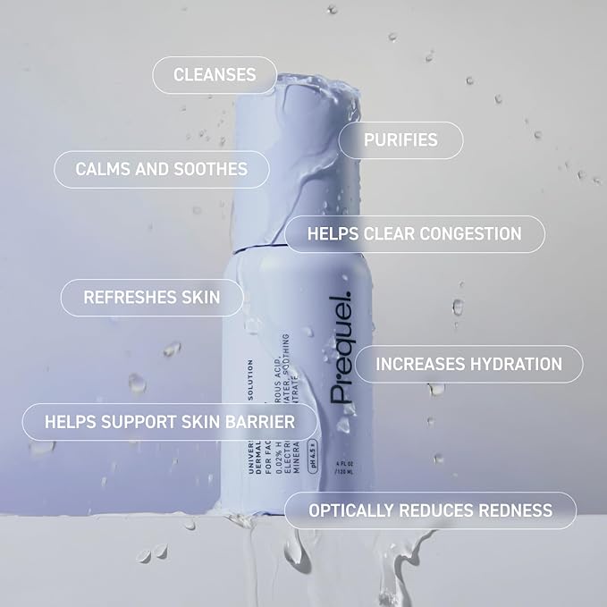 Prequel Skin Universal Skin Solution Hypochlorous Acid Spray for Face and Body. HOCL Facial Cleanser and Dermal Spray with Electrolyzed Water and Mineral Complex. pH-Stabilized Skin Care. 4oz