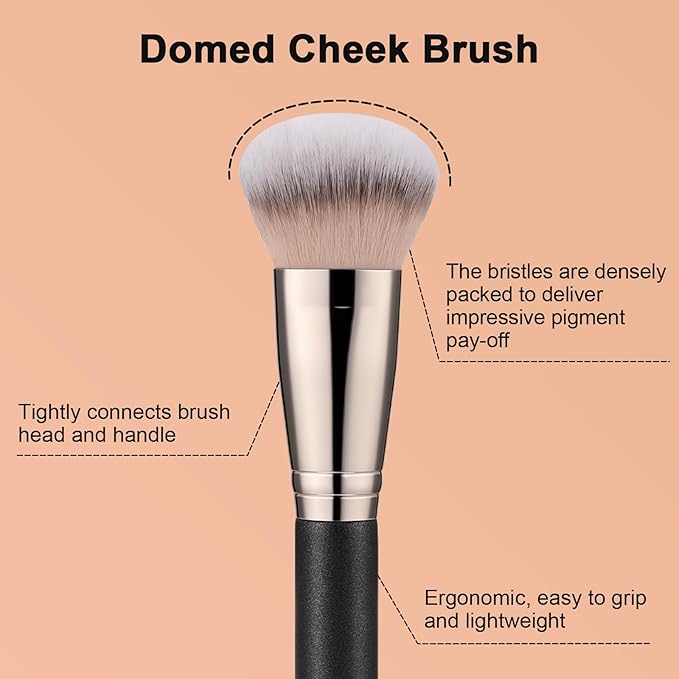 TEOYALL Domed Cheek Brush, Medium Precision Brush Head with Dense Synthetic Bristles for Contour Bronzer Blush with Loose Powder Cream