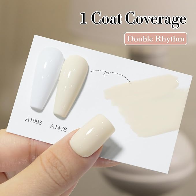 Double Rhythm 15ML Gel Polish Pure Sheer Same Color Same Bottle Soak Off Gel Polish Art Manicure Salon DIY at Home for Women (Beige White-A1478)
