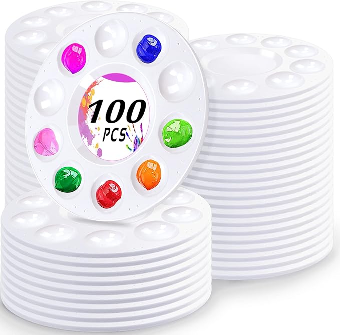 100 PCS Paint Tray Palettes for Kids, Plastic Paint Pallet with 10 Wells, inifus Acrylic Artist Paint Tray Palette for Kids, Students to Acrylic Oil Watercolor Craft Supplies DIY Art Painting