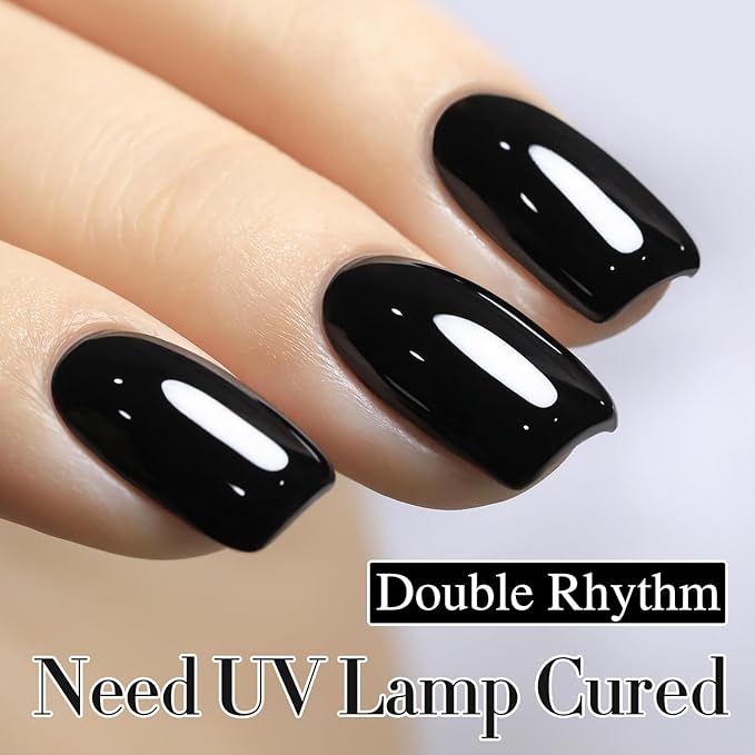 Double Rhythm 15ML Gel Nail Polish Pure Sheer Same Color Same Bottle Soak Off Gel Polish Art Manicure Salon DIY at Home for Women (Black-A1015)