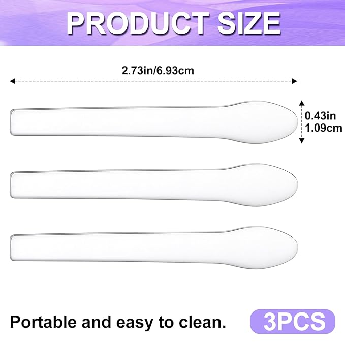 3pcs Mini Metal Makeup Spatula, Silver Reusable Cosmetic Cream Spatulas Spoon, Skincare Scoop Applicator Facial Massage Beauty Tools for Mixing and Sampling Face Eye Cream- 2.73"×0.43"