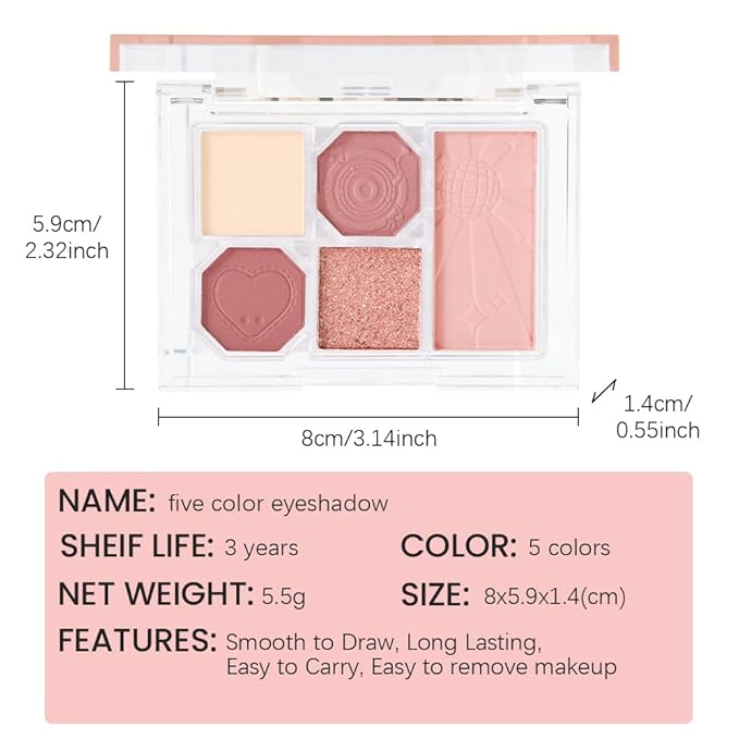 5 Colors Eyeshadow Palette Makeup, Matte Shimmer Eye Shadow Palette, Long Lasting Naturing-Looking, paleta de sombras de ojos,Everyday to Eye Makeup Looks,Vegan & Cruelty-free 02#