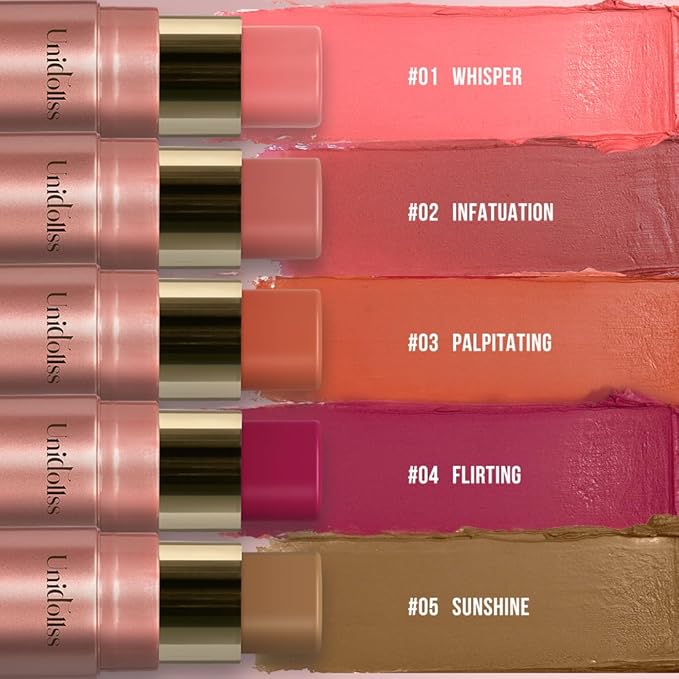 Multi-Use Waterproof Makeup Cream Blush Stick with Brush, 3-in-1 Buildable Blush Stick for Cheeks, Eyes, and Lips, All day wear, Easy Application(01 WHISPER)