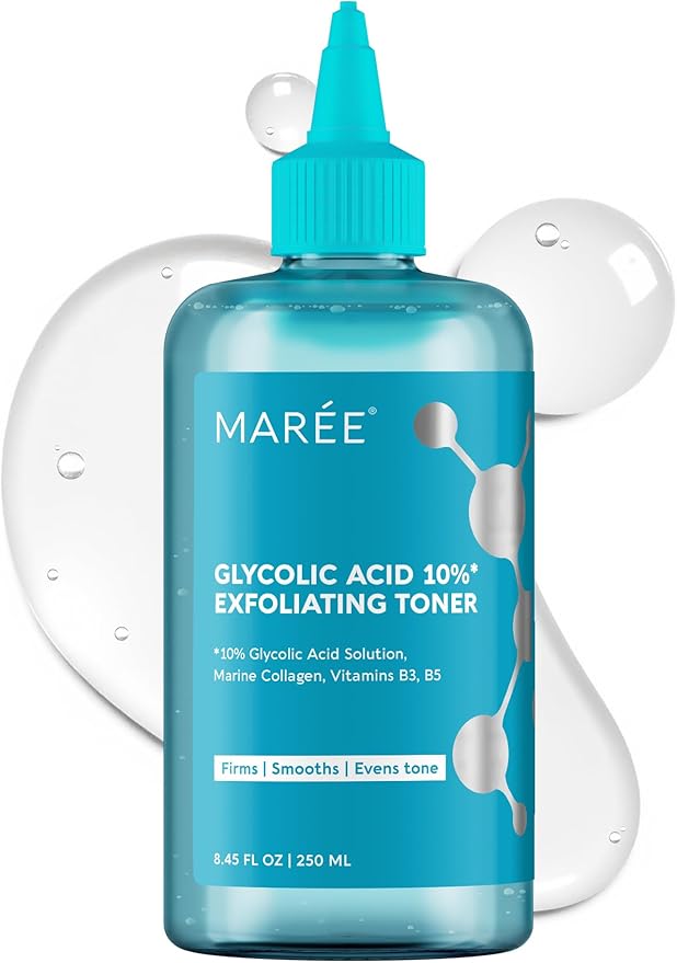 MAREE Glycolic Acid Toner 10% Facial Polish - Exfoliating Toner for Face - Glycolic Acid Toning Solution - Face, Scalp & Underarms Exfoliant Spray Alternative - Pure Acido Glicolico para Manchas