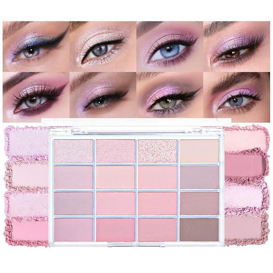 16Colors Pink Nude Brown Basics Matte Eyeshadow Palette,Muted Pink Eye Shadow Makeup Travel Makeup Palette all in one Long Lasting Waterproof,Great for Travel Gift Kit