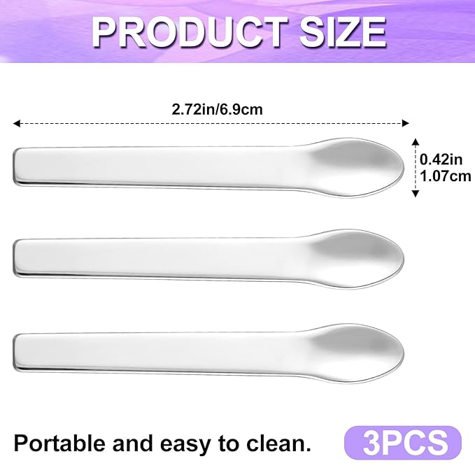 3pcs Mini Metal Makeup Spatula, Reusable Cosmetic Cream Spatulas Spoon, Skincare Scoop Applicator Facial Massage Beauty Tools for Mixing and Sampling Face Eye Cream- Silver