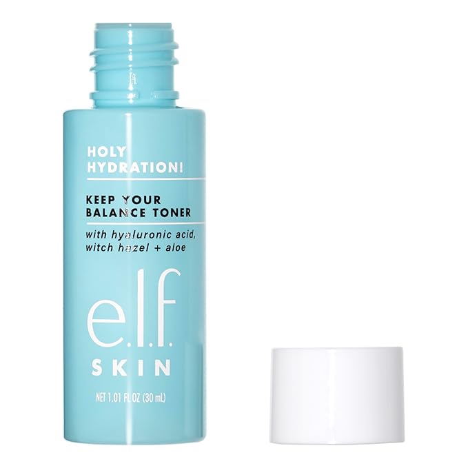 e.l.f. Skin Holy Hydration! Keep Your Balance Toner Mini, Gentle, Refreshing, Removes Makeup & Impurities, Hydrates, Cleanses, Soothes, Infused with Hyaluronic Acid, Witch Hazel and Aloe