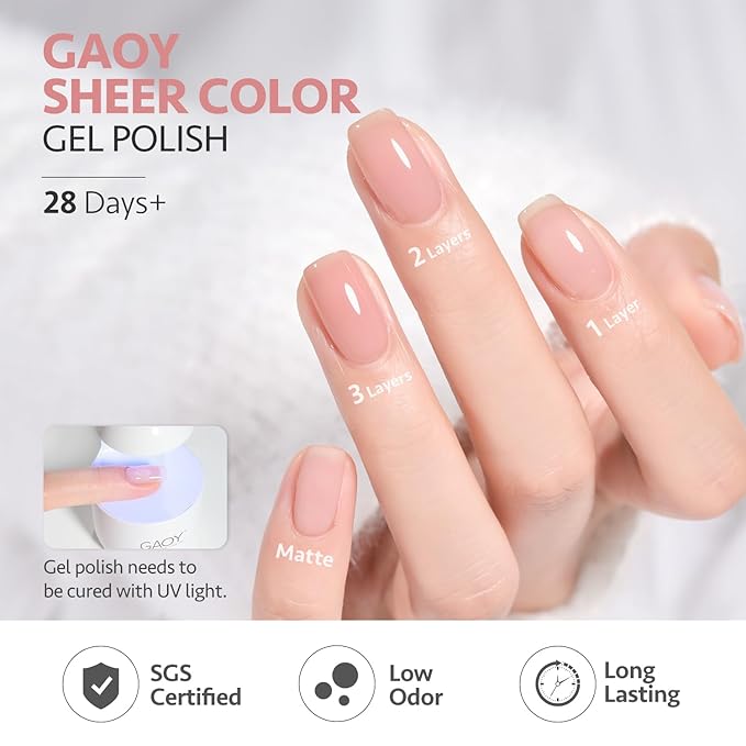 GAOY Nude Jelly Gel Nail Polish of 6 Transparent Pink Brown Shimmer Colors Sheer Gel Polish Kit for Salon Manicure and Nail Art DIY at Home