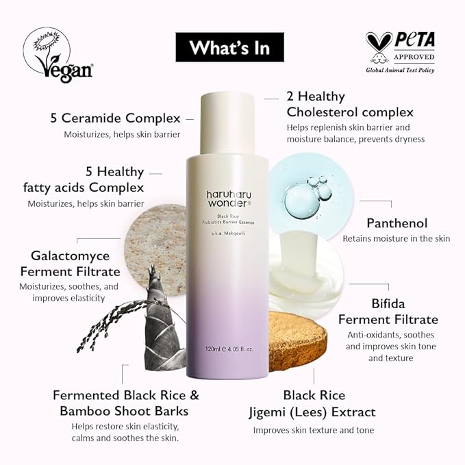 haruharu Wonder Black Rice Probiotics Barrier Essence & Black Rice Hyaluronic Toner for Sensitive Skin Set