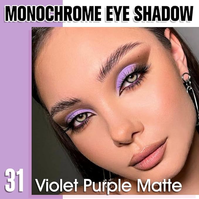 Violet Purple Single Matte Eyeshadow Makeup, Neutral Powde Eye Shadow for Older Women, Purple Violet Matte Singles Eyeshadow Palette Pigmented Waterproof, Girls Monochrome Vegan Eyeshadows Gift