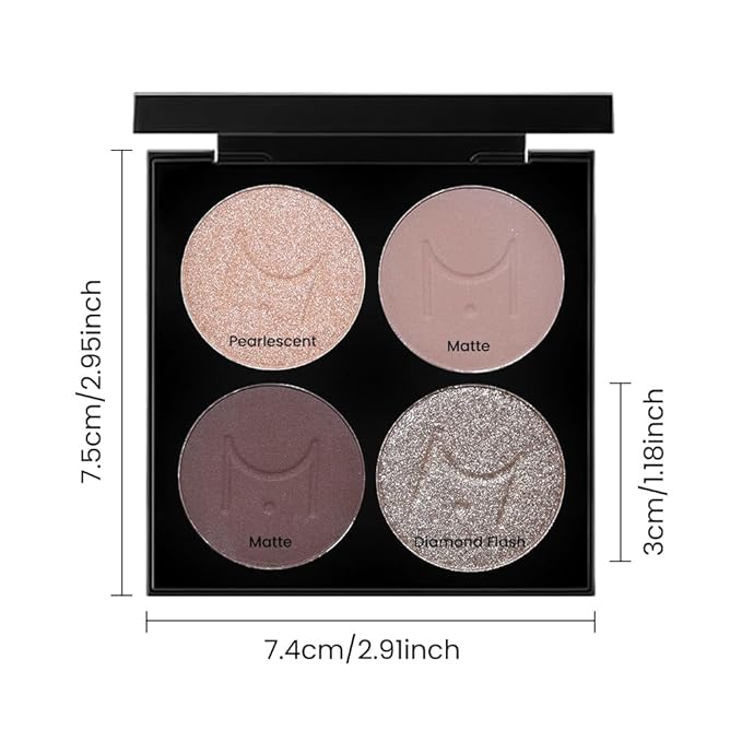 4 Colors Matte & Metallic Shimmer Eyeshadow, Velvety Creamy Formula Eye Makeup, Highly Pigmented, Blendable Nude Champagne Gold,Light&Dark Brown Eyeshadows for Women A Built-In Mirror 02#