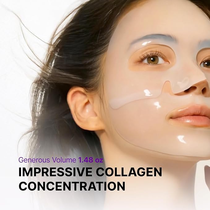 Super Glow Deep Collagen Hydrogel Mask 1.48 oz × 4 Sheets, 5,000,000ppb Hydrolyzed Collagen, Elasticity, Wrinkle Care & Radiance, Overnight K-Beauty Mask (4 Count (Pack of 1))