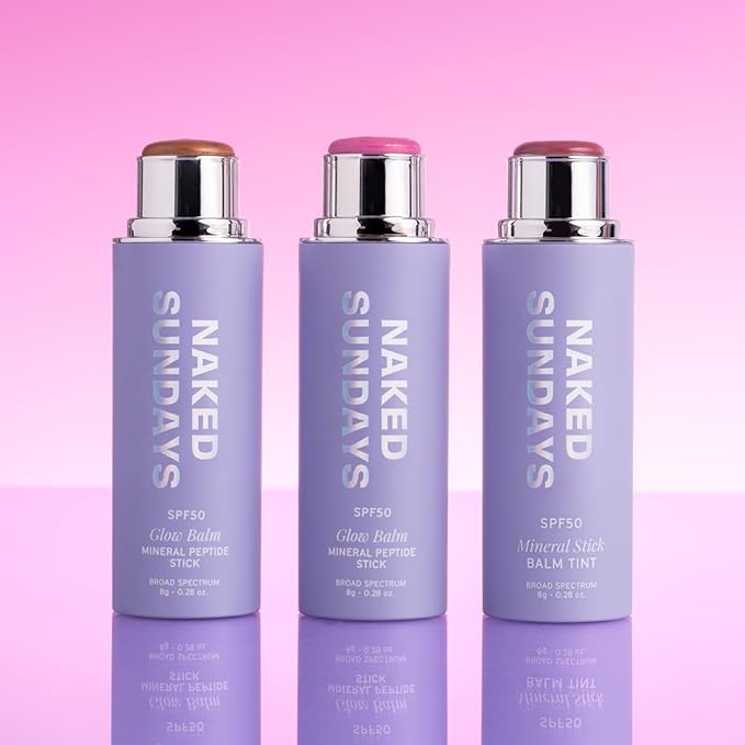 Naked Sundays SPF 50 Mineral Glow Balm – Peptide-Infused Multi-Tasking Blush Stick for Cheeks, Lips & Eyes – Broad Spectrum Mineral Sunscreen with Zinc Oxide – 8g (Bronze)