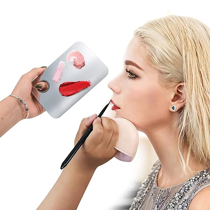 Makeup Mixing Palette, Upgrad Stainless Steel Metal Foundation Palette with Spatula Artist Tool for Mixing Foundation Nail-Art, Size 4.5x2.9 in(2 Pcs)