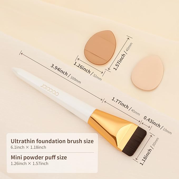 docolor Flat Foundation Brush for Liquid Makeup - 2Pcs Mini Powder Puff Set Premium Korean Makeup Brush for Blending, Cream Portable Finger Puffs Perfect for Under Eye Setting, Concealer