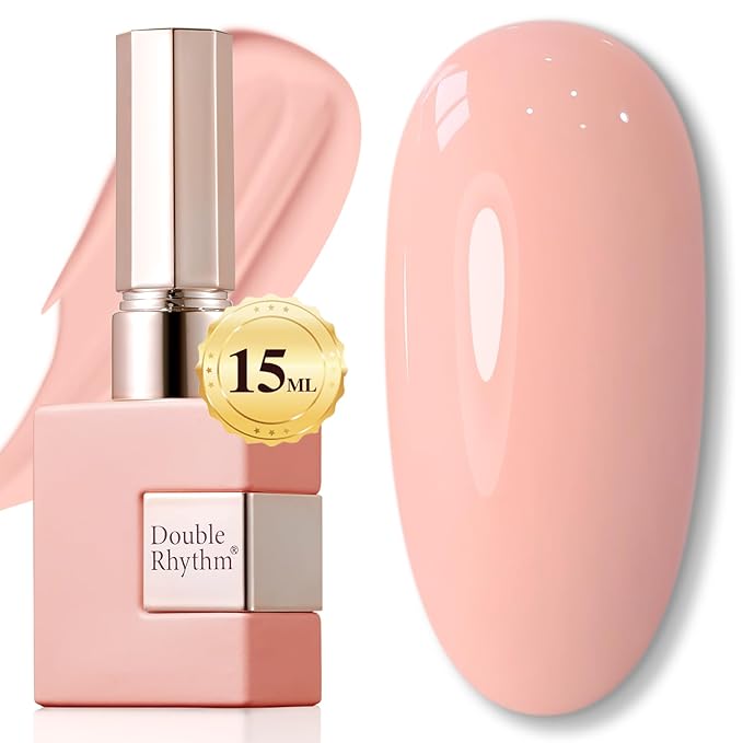 Double Rhythm Gel Polish 15ML Pure Sheer Same Color Same Bottle Soak Off Gel Polish Nail Art Manicure Salon DIY at Home for Women (Milky Orange Pink-A1317)