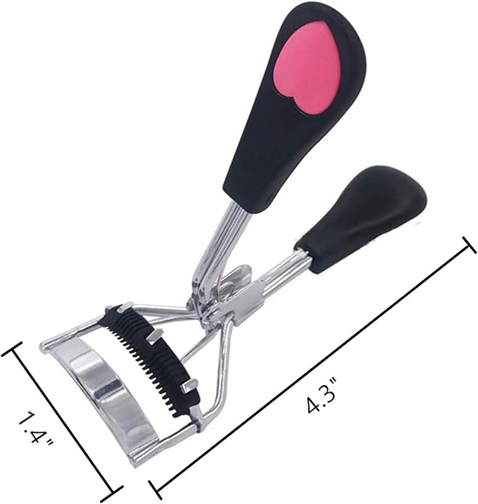 Stainless Steel Eyelash Curler with Built-in Comb Pinch Pain-Free Suitable for Any Eye Shapes and Sizes, with 5 Silicone Refill Pads (Black)