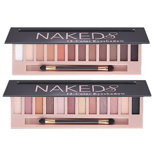 2 Pack 12 Colors Makeup Nude Colors Eyeshadow Palette Natural Nude Matte Shimmer Glitter Pigment Eye Shadow Pallete Set Waterproof Smokey Professional Beauty Makeup Kit (2 PCS)