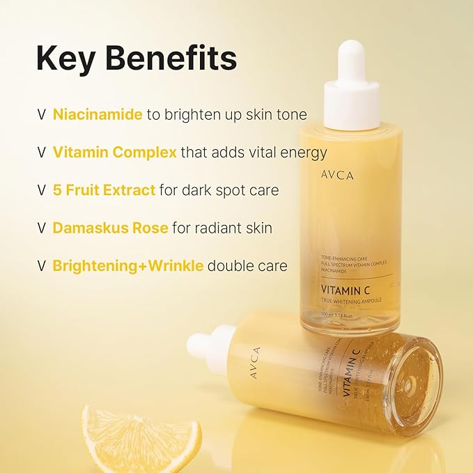 AVCA True Brightening Vitamin C Face Serum (3.38 oz) - Dark Spot Facial Serum with Vitamin C