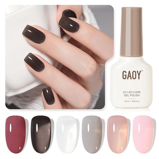GAOY Gray Pink Jelly Gel Nail Polish of 6 Transparent Nude Pink Black Whiter Colors Sheer Gel Polish Kit for Salon Manicure and Nail Art DIY at Home