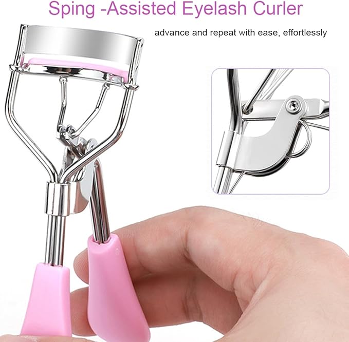 Eyelash Curler - Ergonomic Design for All Eye Shapes, Precision Curl Control, Superior Long- Lasting Curl, Gentle on Lashes, Includes 2PCS Silicone Replacement Pads, Easy to Use (Pink)